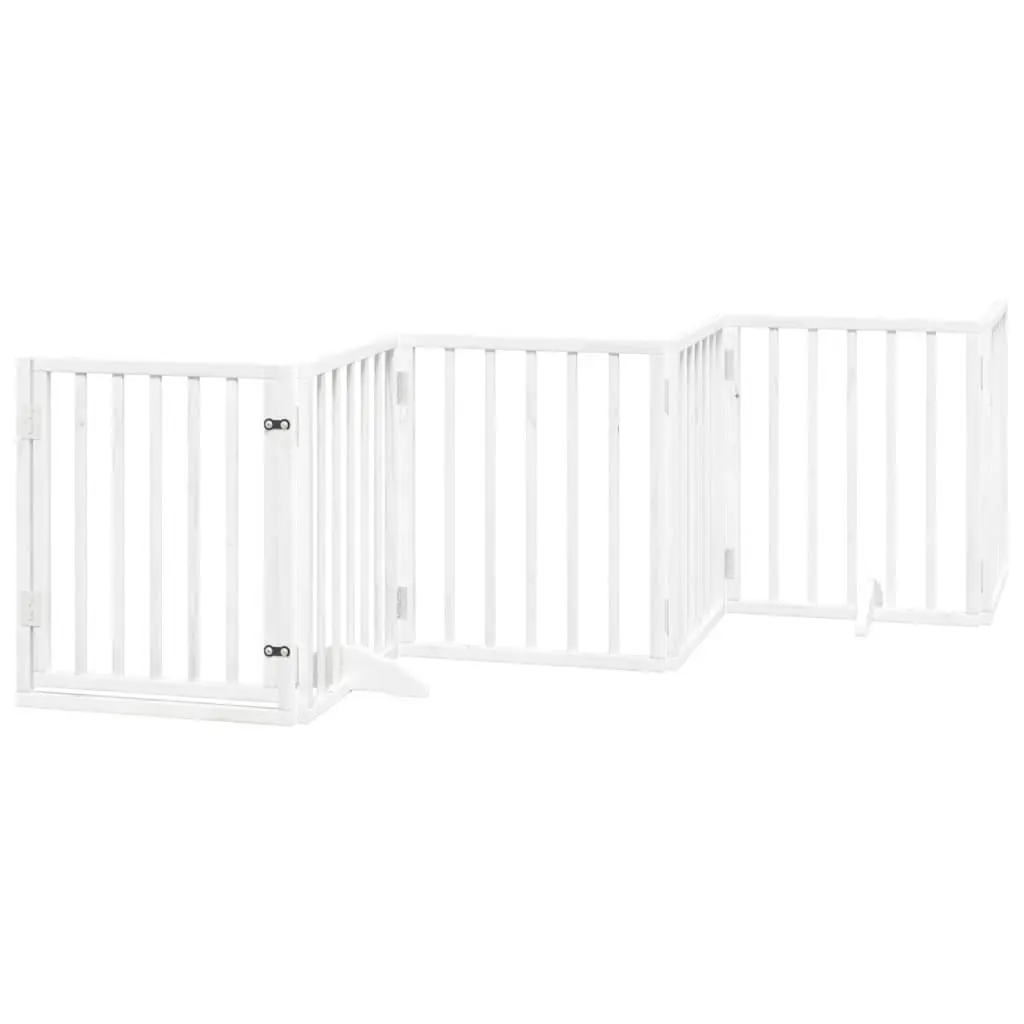 Foldable Dog Gate 6 Panels Pet Safety Barrier White Poplar Wood