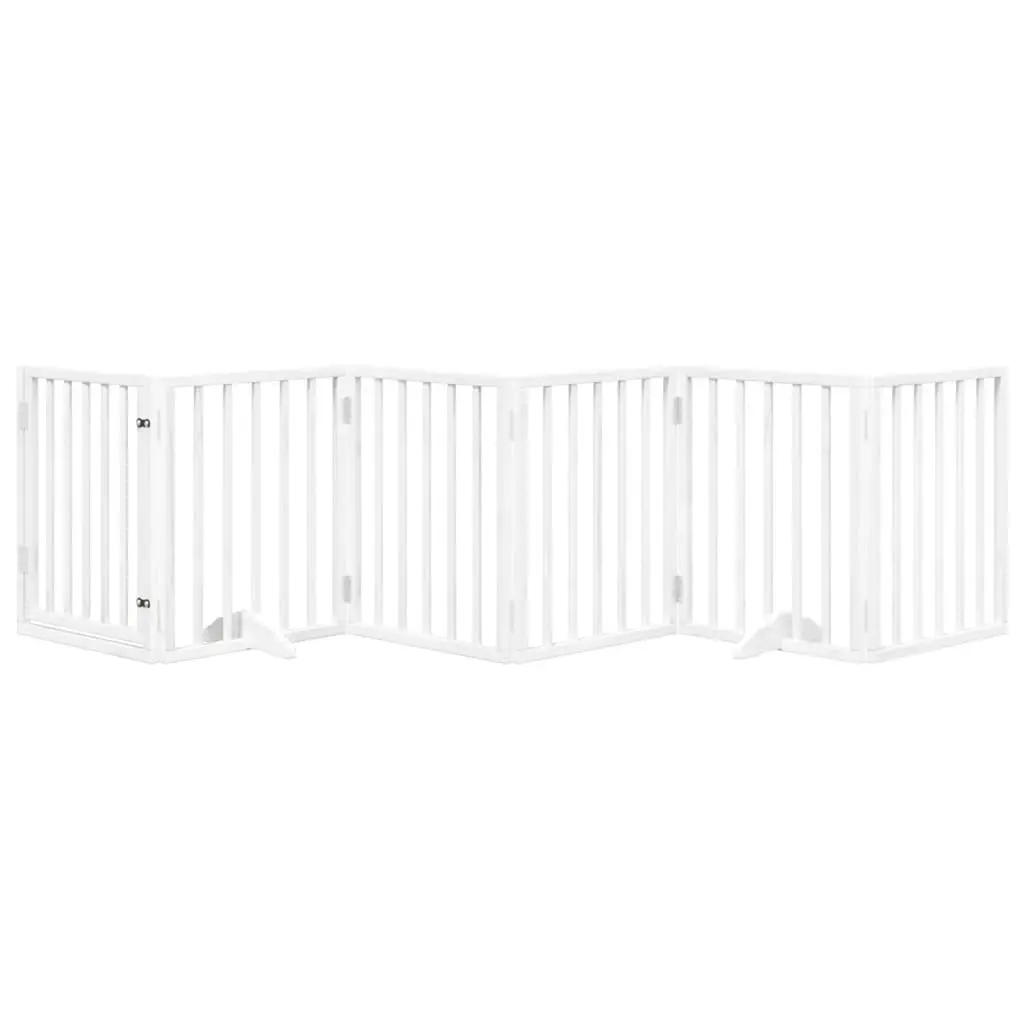 Foldable Dog Gate 6 Panels Pet Safety Barrier White Poplar Wood