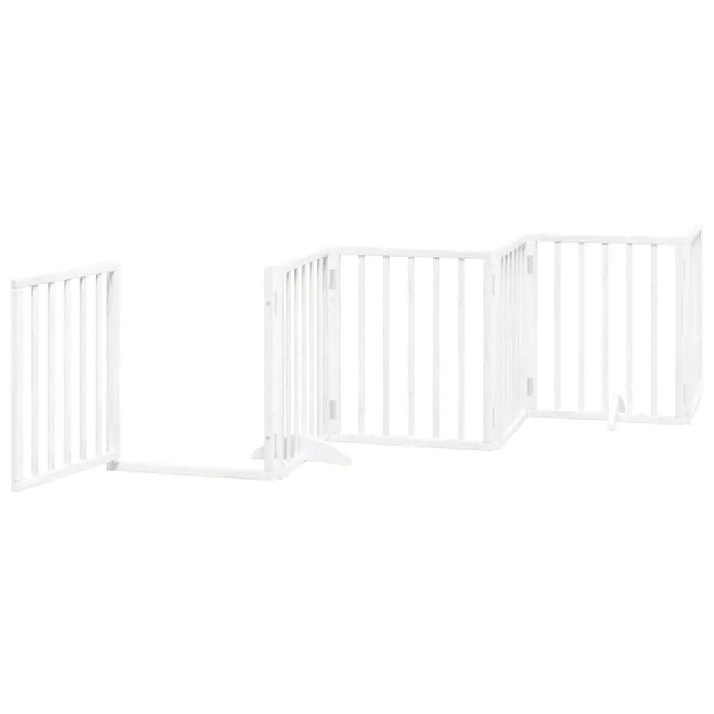 Foldable Dog Gate 6 Panels Pet Safety Barrier White Poplar Wood