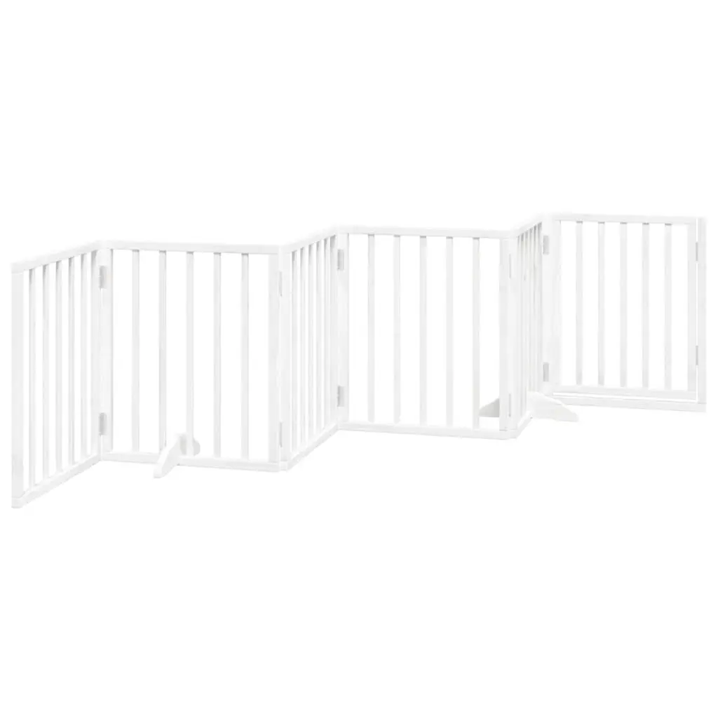 Foldable Dog Gate 6 Panels Pet Safety Barrier White Poplar Wood