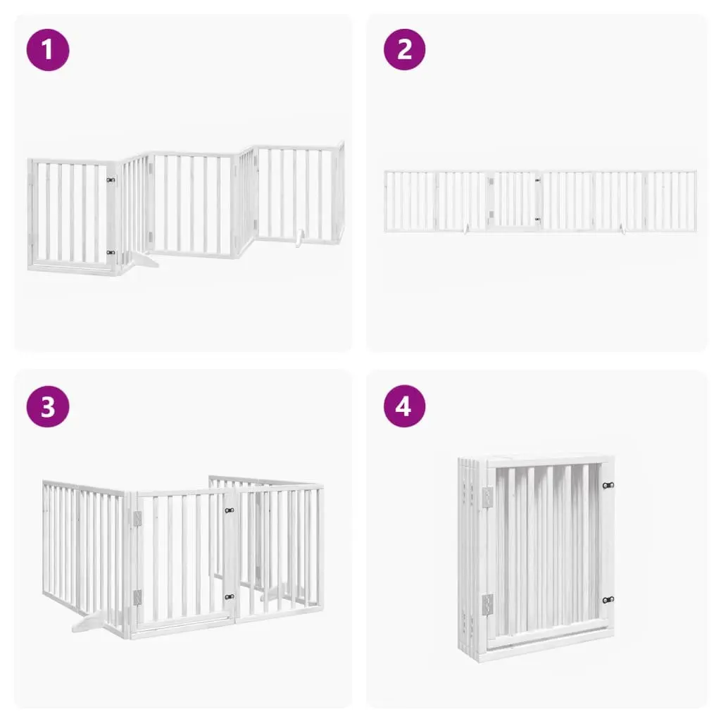 Foldable Dog Gate 6 Panels Pet Safety Barrier White Poplar Wood