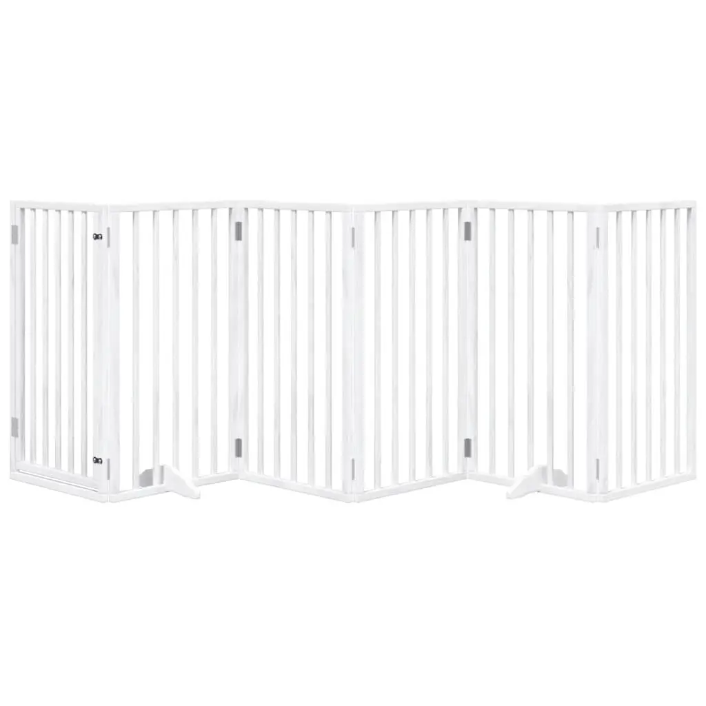 Dog Gate Foldable 6 Panels Pet Safety Barrier White Poplar Wood