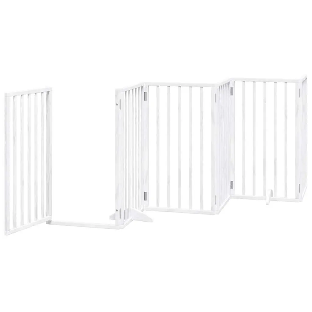 Dog Gate Foldable 6 Panels Pet Safety Barrier White Poplar Wood