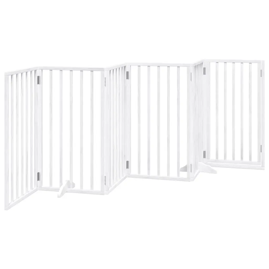 Dog Gate Foldable 6 Panels Pet Safety Barrier White Poplar Wood