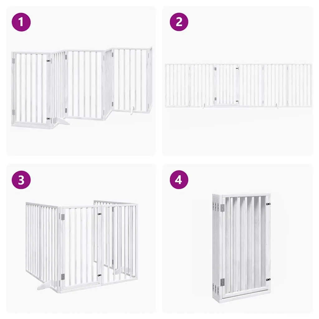 Dog Gate Foldable 6 Panels Pet Safety Barrier White Poplar Wood