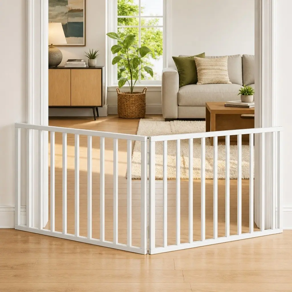 Foldable Dog Barrier 2 Panels 160cm White Poplar Wood Safety Gate