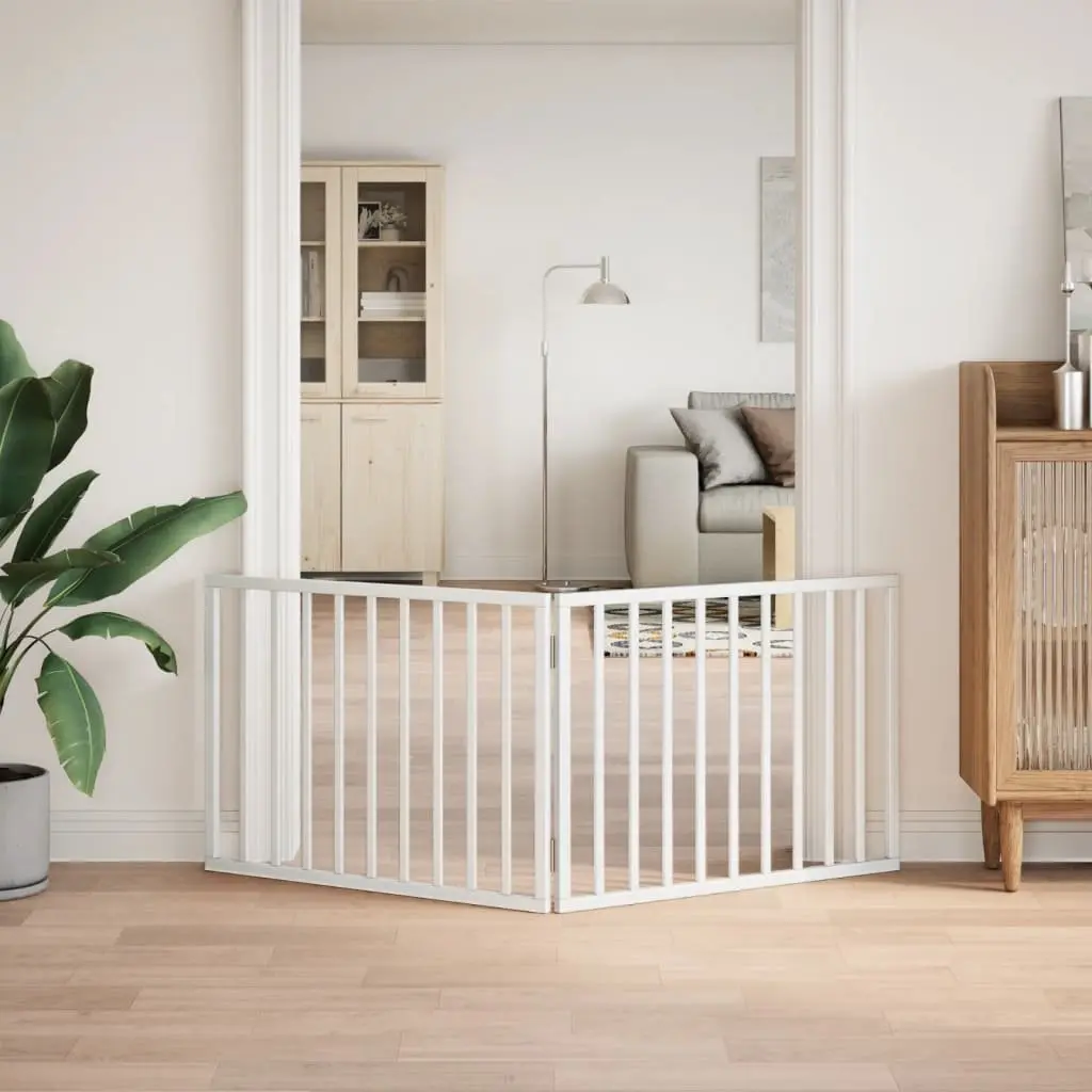 Foldable Dog Barrier 2 Panels 160cm White Poplar Wood Safety Gate