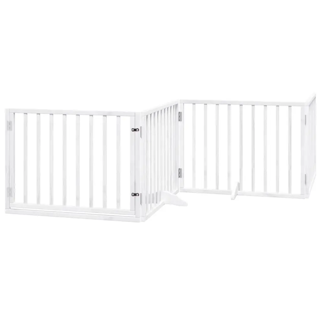 Foldable Dog Gate 4 Panels White Poplar Wood Pet Safety Barrier Door Enclosure