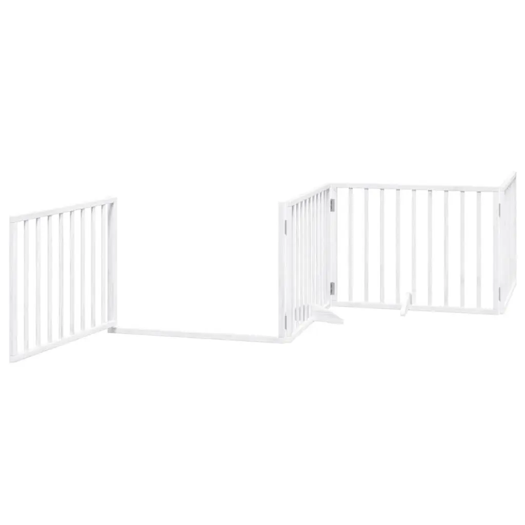 Foldable Dog Gate 4 Panels White Poplar Wood Pet Safety Barrier Door Enclosure