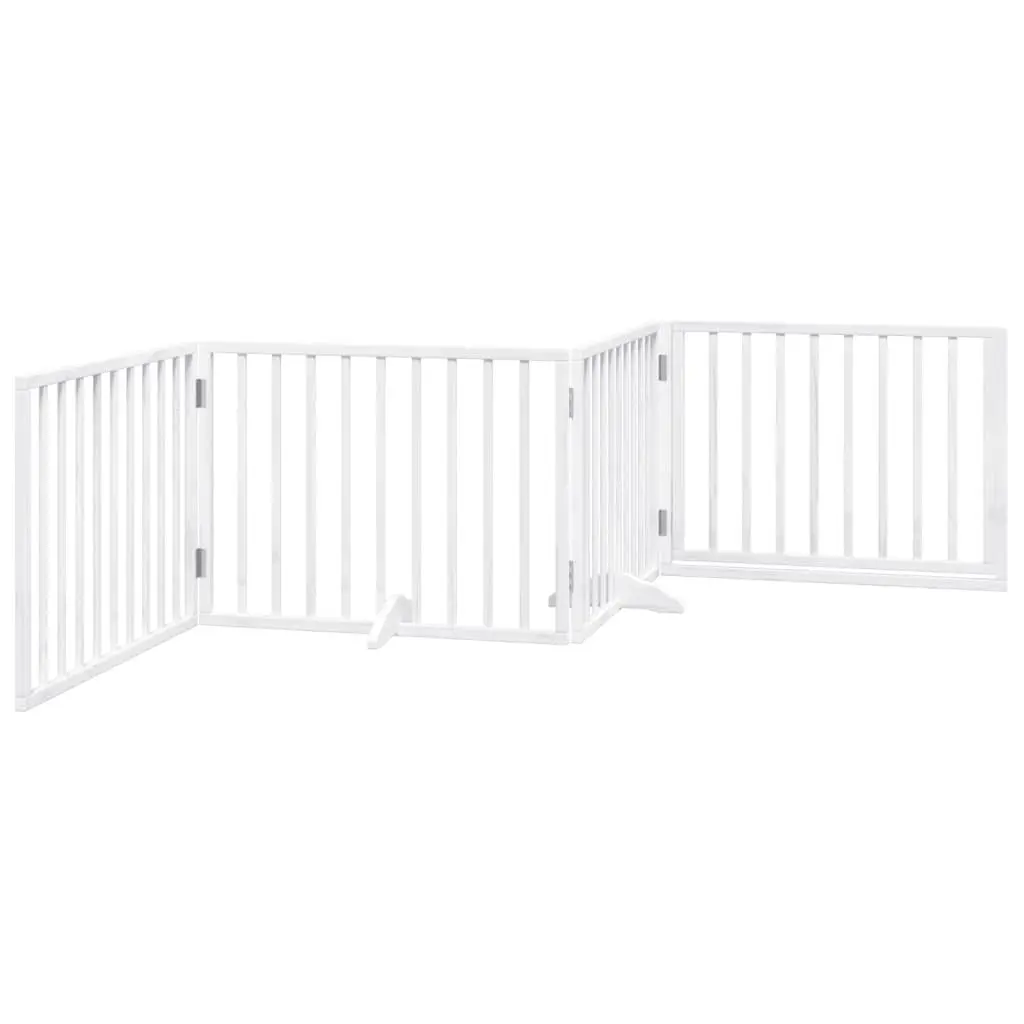 Foldable Dog Gate 4 Panels White Poplar Wood Pet Safety Barrier Door Enclosure