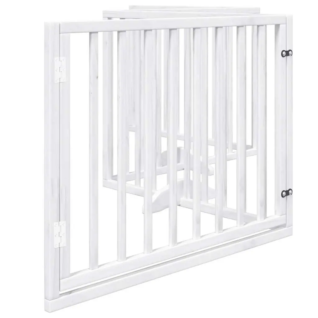Foldable Dog Gate 4 Panels White Poplar Wood Pet Safety Barrier Door Enclosure