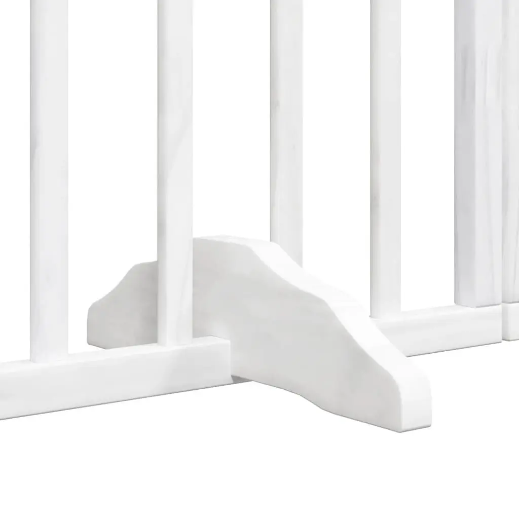 Foldable Dog Gate 4 Panels White Poplar Wood Pet Safety Barrier Door Enclosure