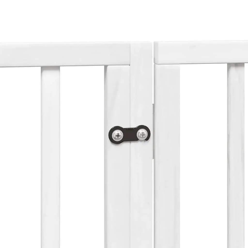 Foldable Dog Gate 4 Panels White Poplar Wood Pet Safety Barrier Door Enclosure