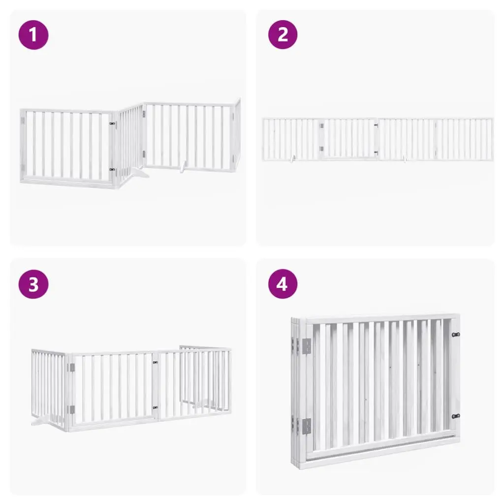Foldable Dog Gate 4 Panels White Poplar Wood Pet Safety Barrier Door Enclosure
