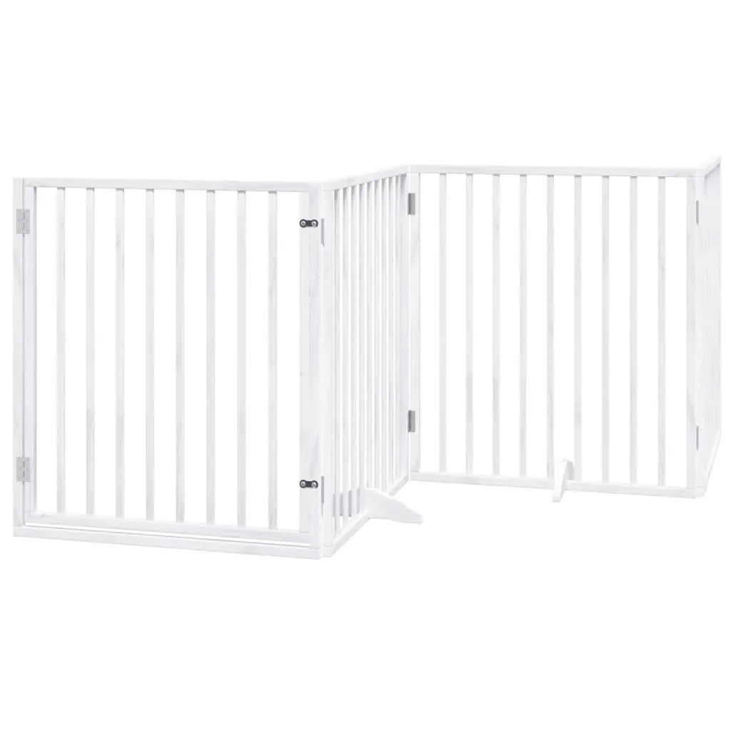 Dog Gate Foldable 4 Panels Pet Safety Barrier White Poplar Wood