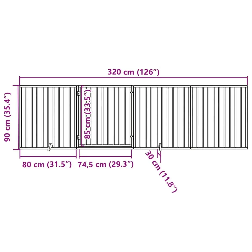 Dog Gate Foldable 4 Panels Pet Safety Barrier White Poplar Wood