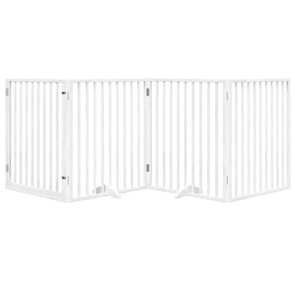 Dog Gate Foldable 4 Panels Pet Safety Barrier White Poplar Wood