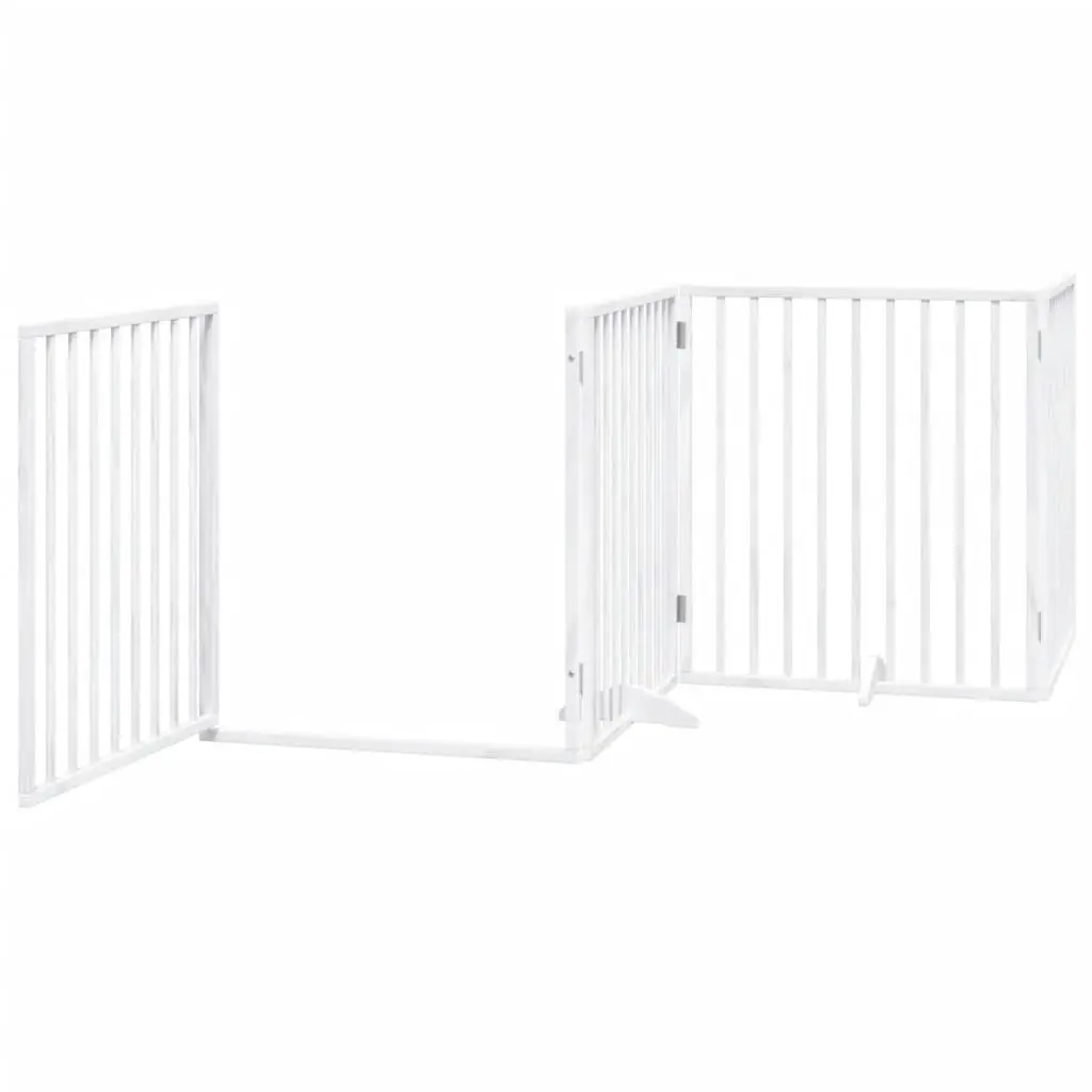 Dog Gate Foldable 4 Panels Pet Safety Barrier White Poplar Wood