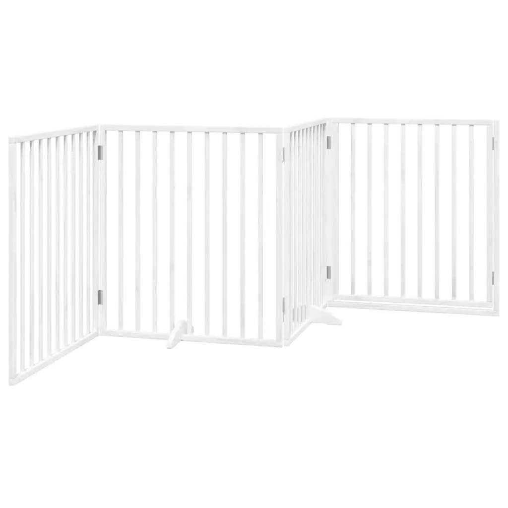 Dog Gate Foldable 4 Panels Pet Safety Barrier White Poplar Wood