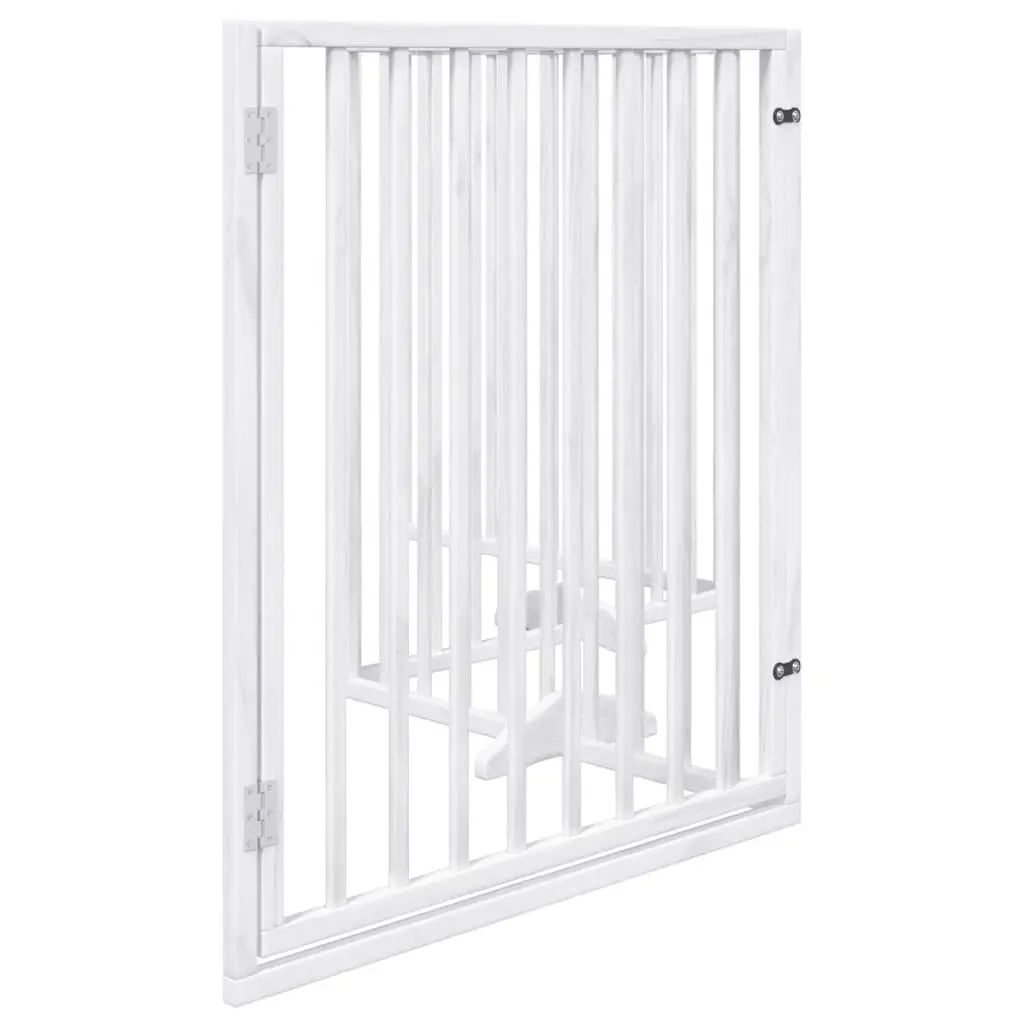 Dog Gate Foldable 4 Panels Pet Safety Barrier White Poplar Wood