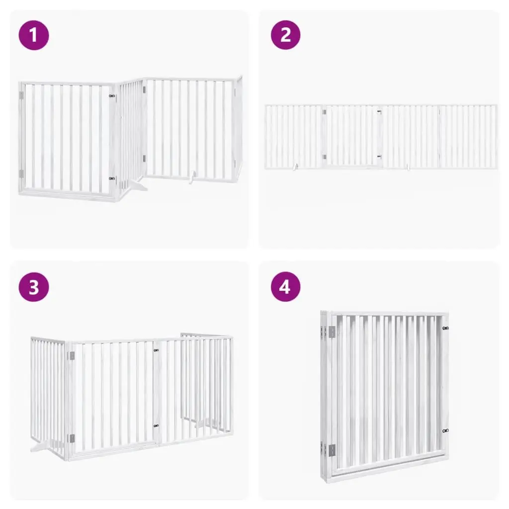 Dog Gate Foldable 4 Panels Pet Safety Barrier White Poplar Wood