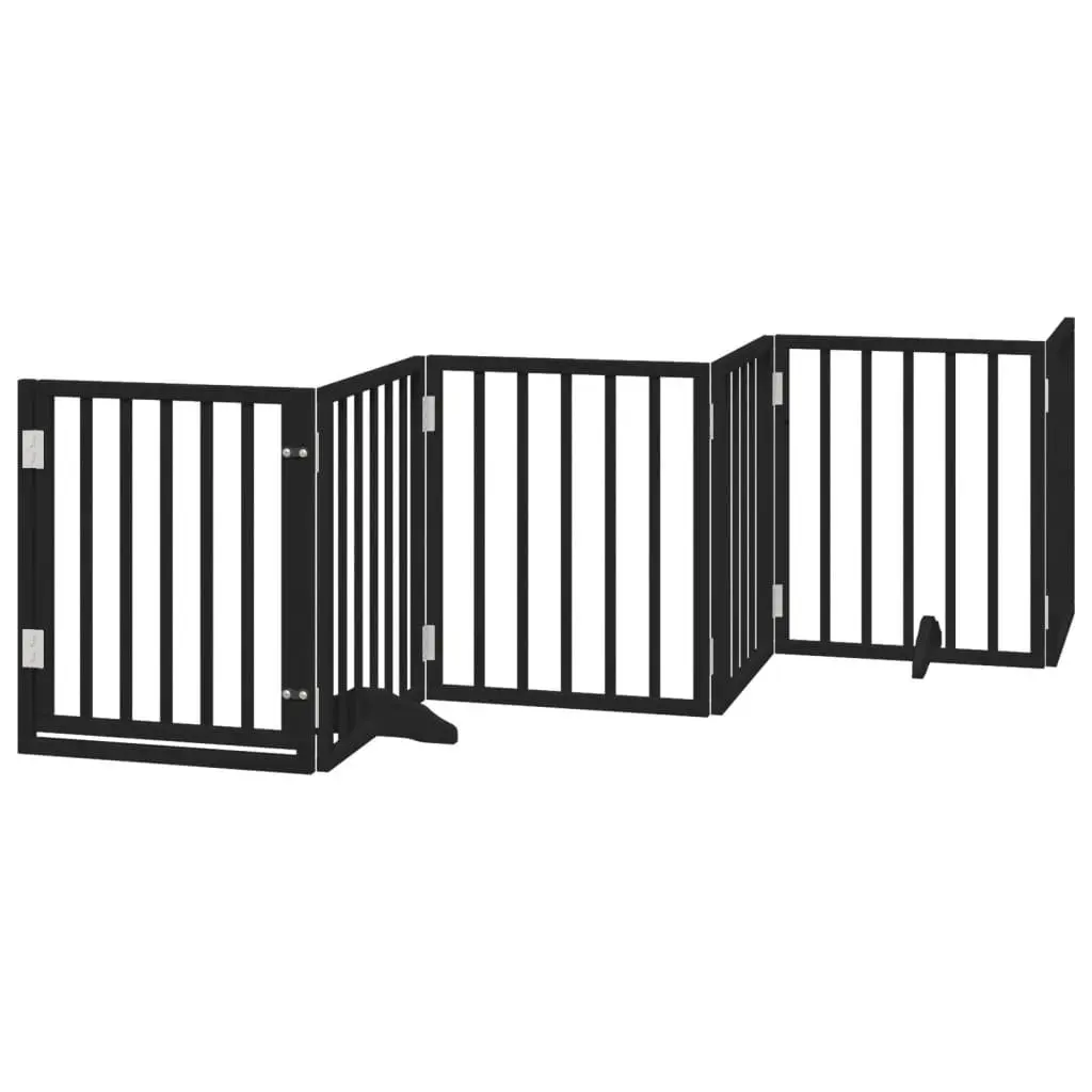 Dog Gate Foldable 6 Panels Black 300cm Poplar Wood Pet Safety Barrier