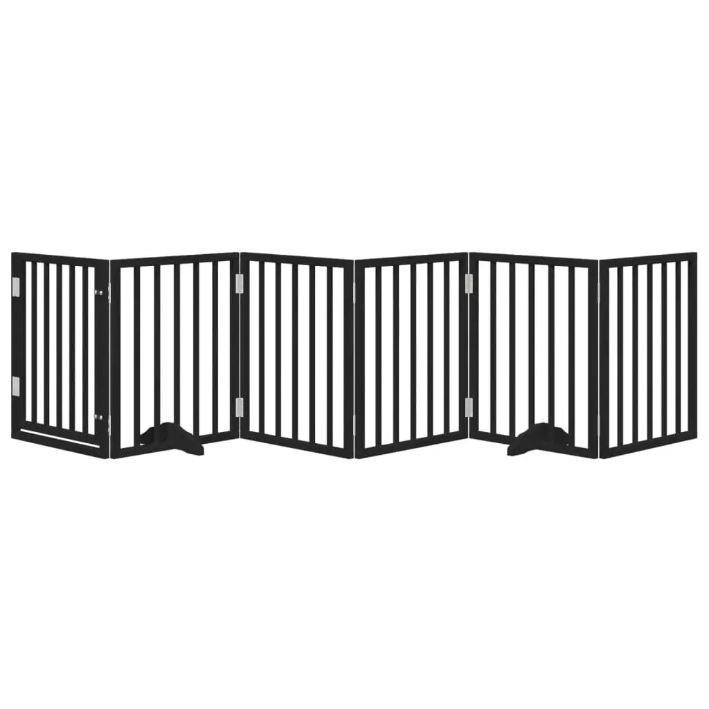 Dog Gate Foldable 6 Panels Black 300cm Poplar Wood Pet Safety Barrier
