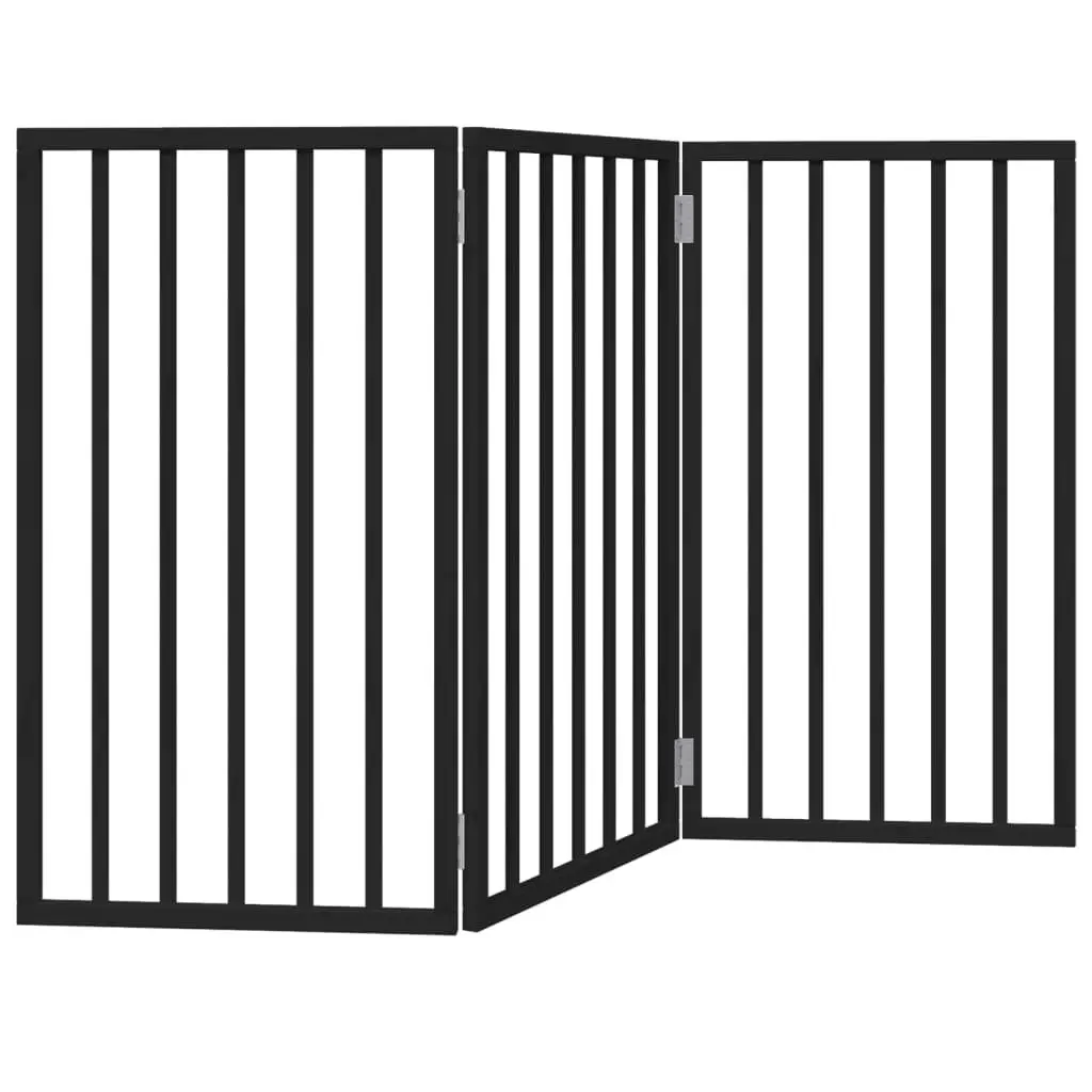 Dog Gate Foldable Pet Safety Barrier 150 cm Black 3 Panels Poplar Wood