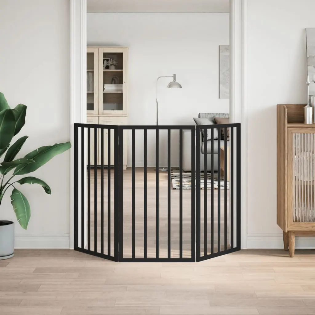 Dog Gate Foldable Pet Safety Barrier 150 cm Black 3 Panels Poplar Wood