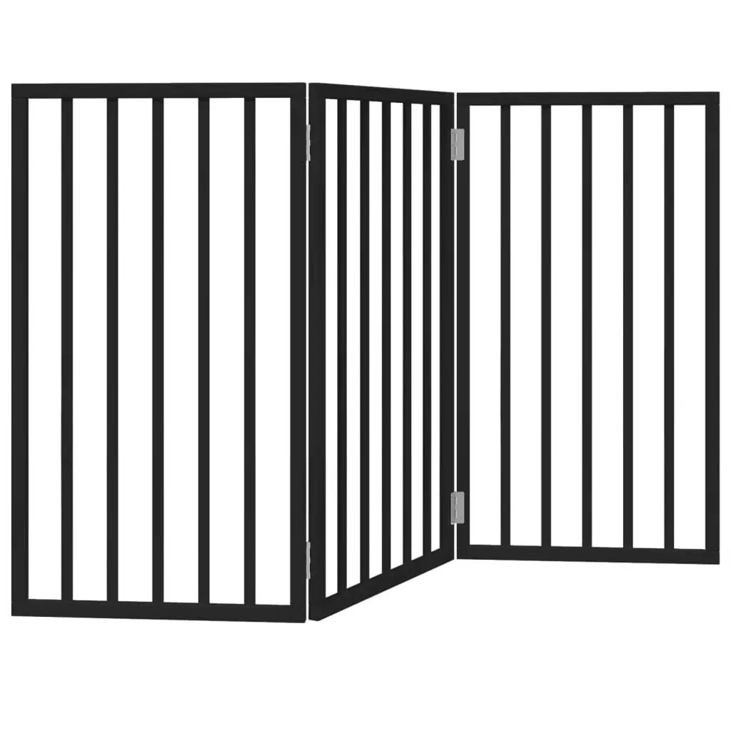 Dog Gate Foldable Pet Safety Barrier 150 cm Black 3 Panels Poplar Wood