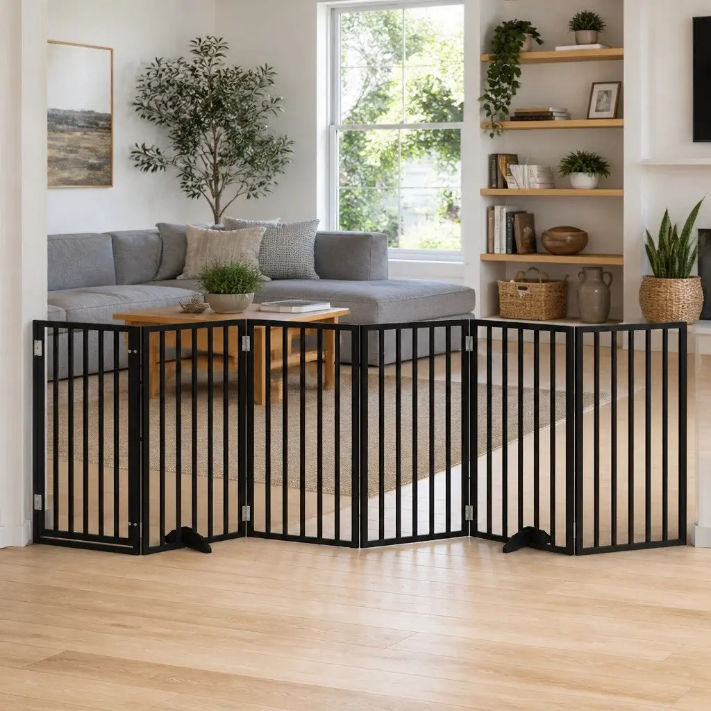 Dog Gate Foldable 6 Panels Black Pet Safety Barrier Enclosure