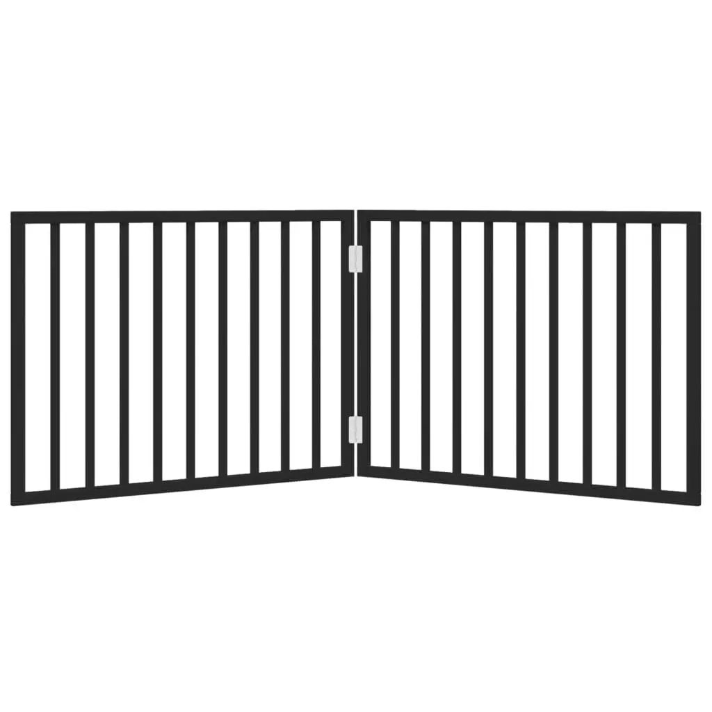 Dog Gate Foldable 2 Panels 160cm Black Poplar Wood Pet Safety Barrier