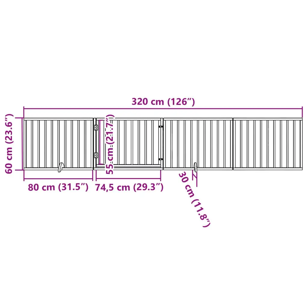 Dog Gate Foldable 4 Panels with Door Black Poplar Wood Pet Barrier