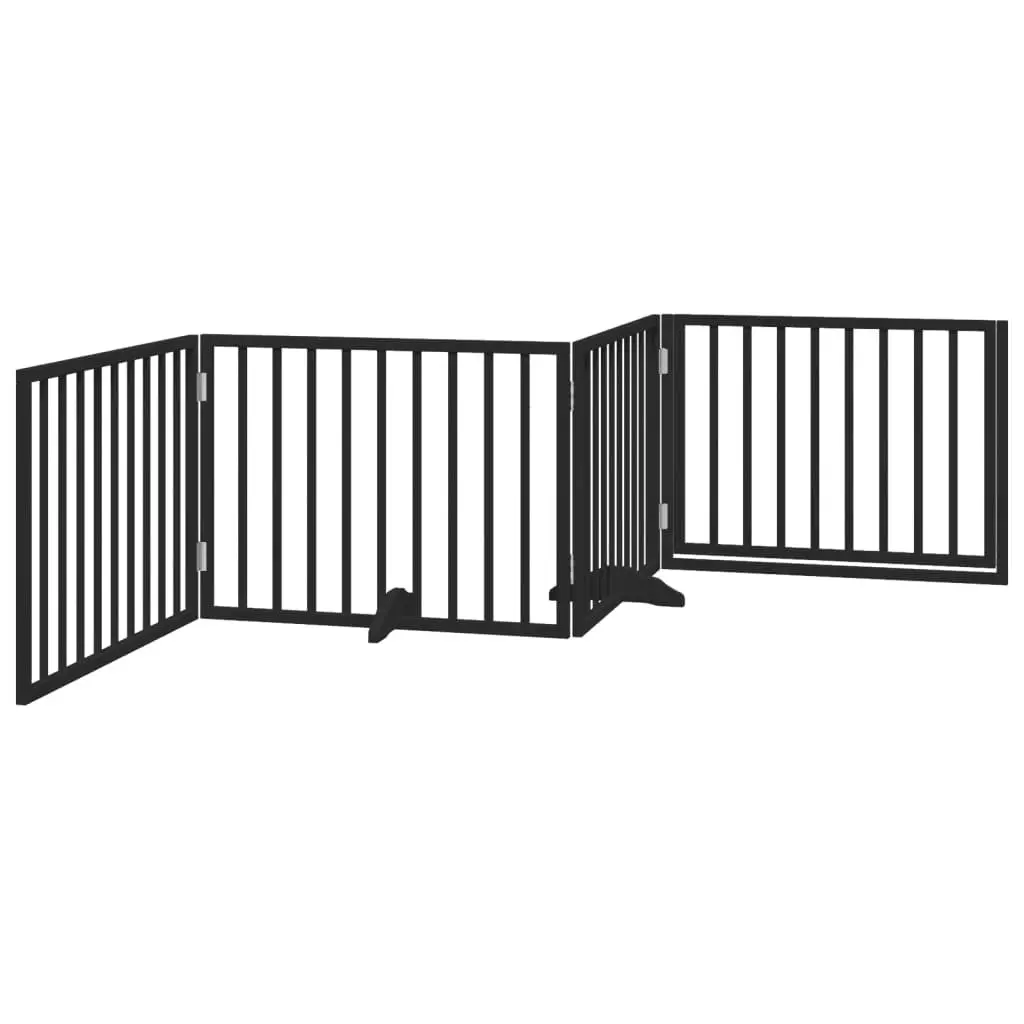 Dog Gate Foldable 4 Panels with Door Black Poplar Wood Pet Barrier