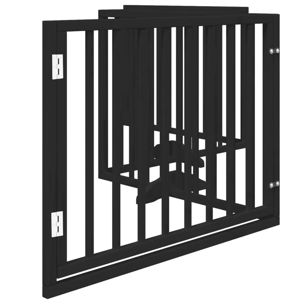 Dog Gate Foldable 4 Panels with Door Black Poplar Wood Pet Barrier
