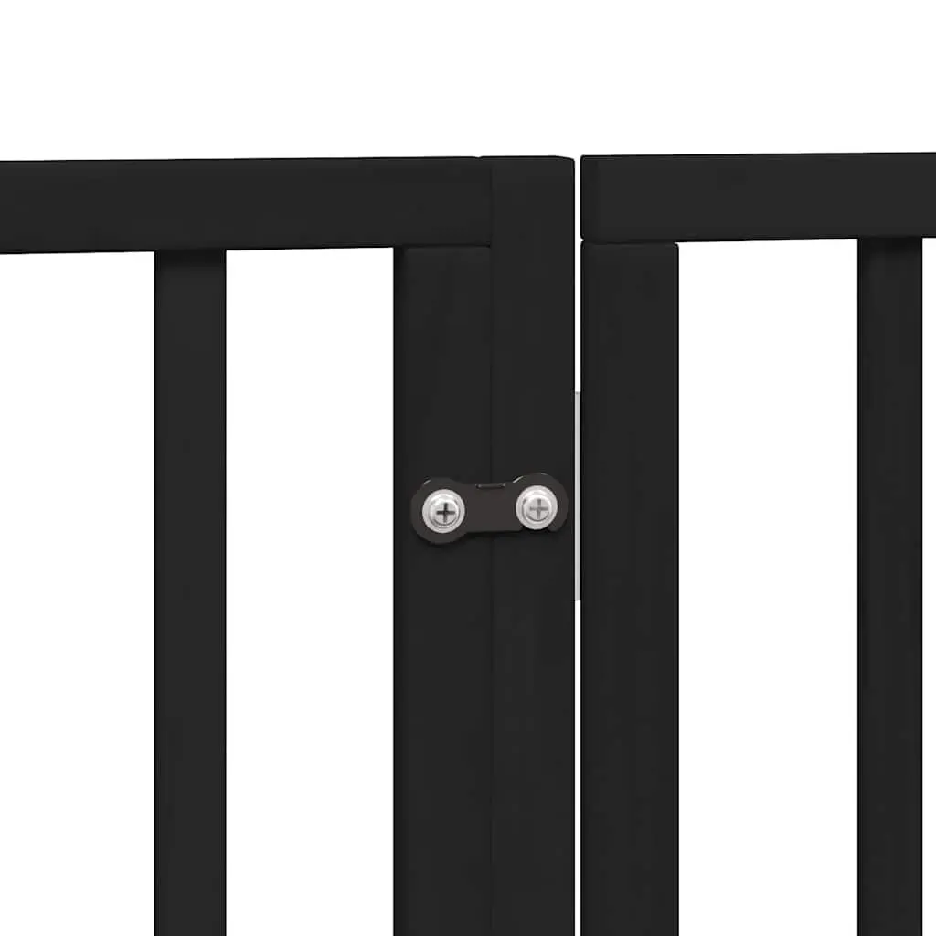 Dog Gate Foldable 4 Panels with Door Black Poplar Wood Pet Barrier