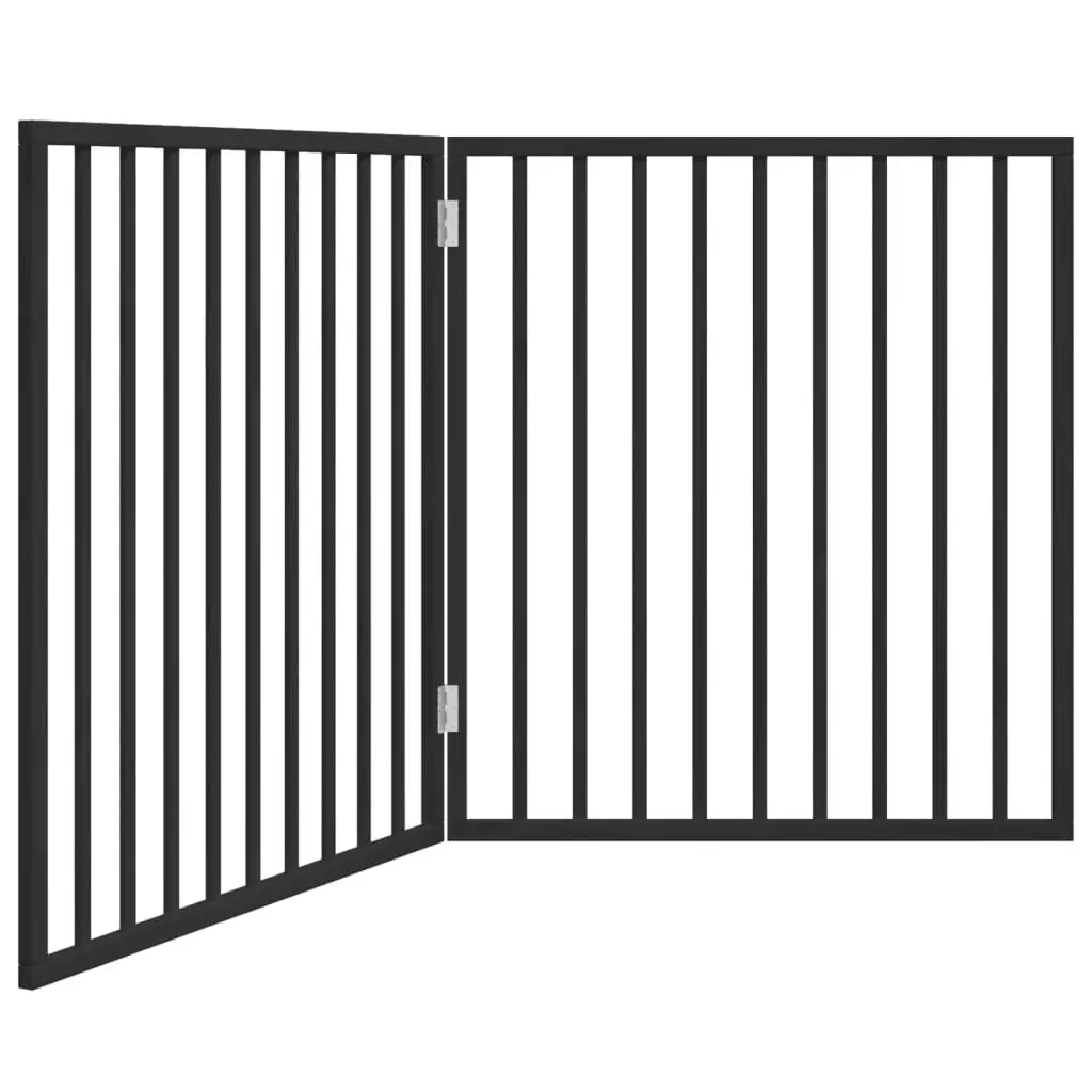 Foldable Dog Gate 160cm Black Pet Safety Barrier 2 Panels Poplar Wood
