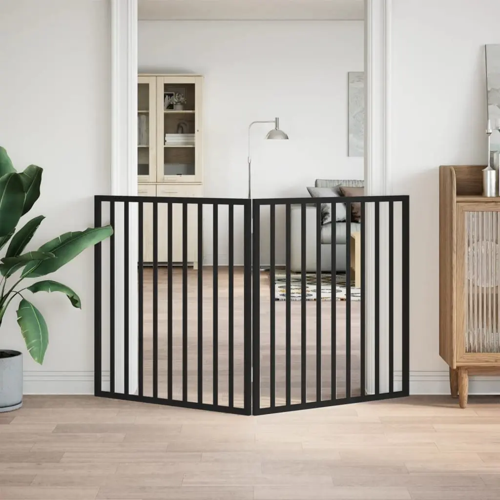 Foldable Dog Gate 160cm Black Pet Safety Barrier 2 Panels Poplar Wood
