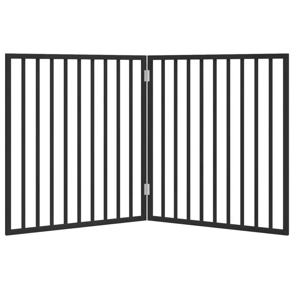 Foldable Dog Gate 160cm Black Pet Safety Barrier 2 Panels Poplar Wood