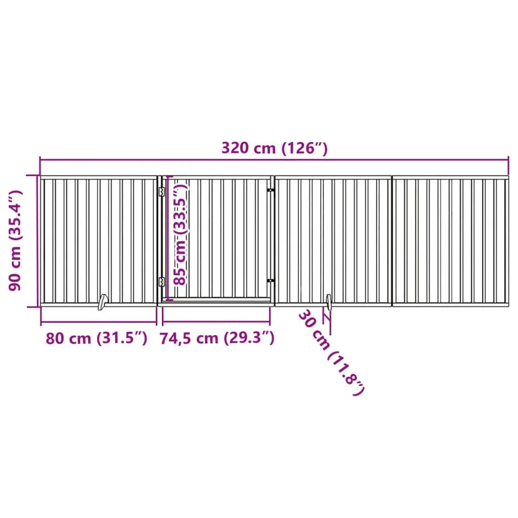 Dog Gate Foldable 4 Panels with Door Black Poplar Wood Pet Safety Barrier