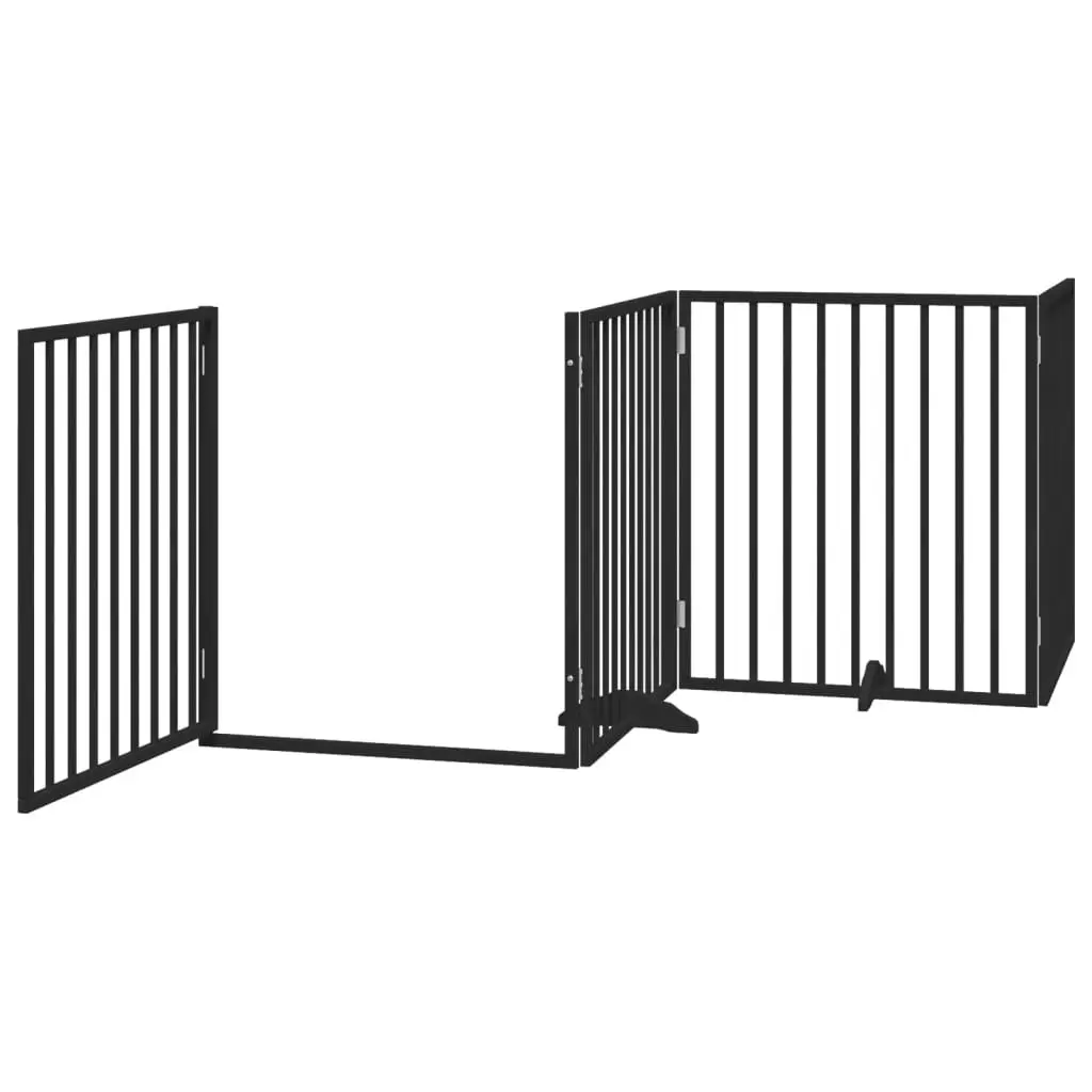 Dog Gate Foldable 4 Panels with Door Black Poplar Wood Pet Safety Barrier
