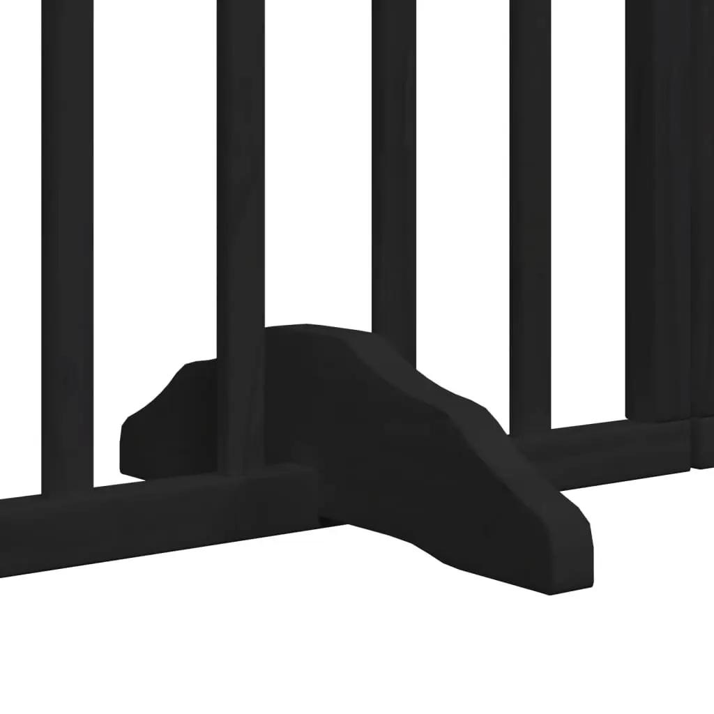Dog Gate Foldable 4 Panels with Door Black Poplar Wood Pet Safety Barrier