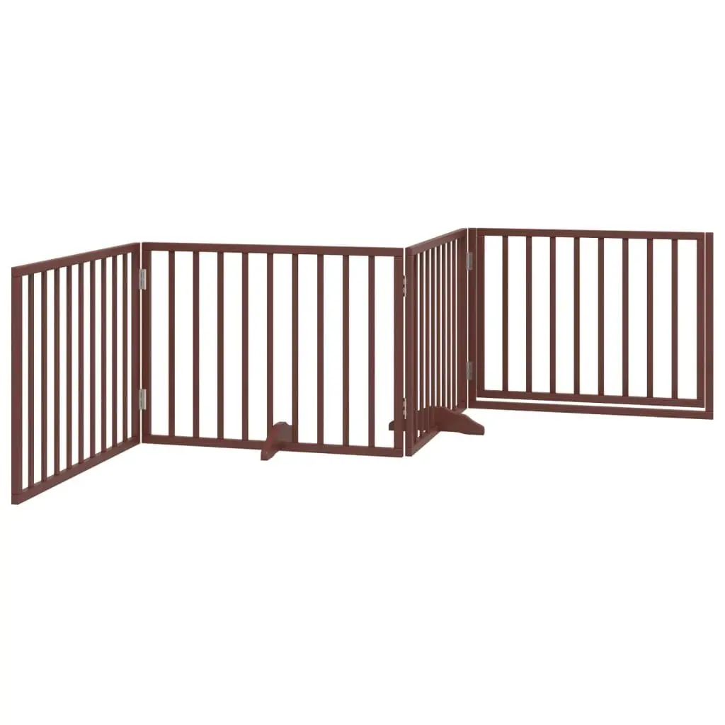 Dog Gate Foldable 4 Panels with Door Brown Poplar Wood Pet Safety Barrier