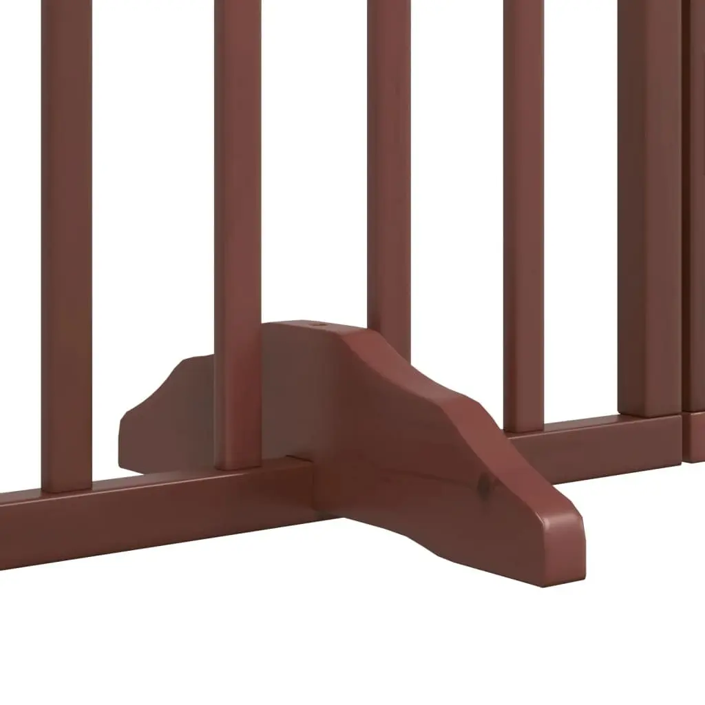 Dog Gate Foldable 4 Panels with Door Brown Poplar Wood Pet Safety Barrier
