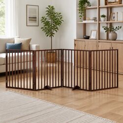 Practical Foldable Dog Gate - Brown 320cm Safety Barrier