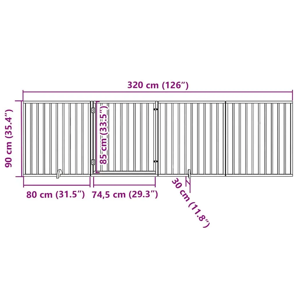 Dog Gate Foldable 4 Panels 320cm Brown Poplar Wood Pet Safety Barrier Door