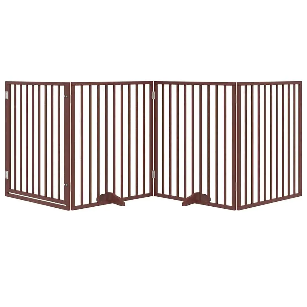 Dog Gate Foldable 4 Panels 320cm Brown Poplar Wood Pet Safety Barrier Door