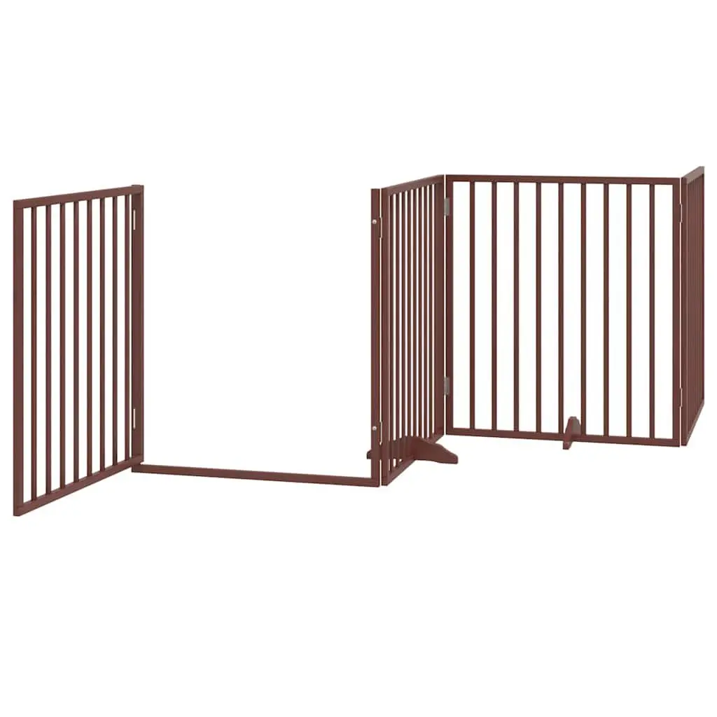 Dog Gate Foldable 4 Panels 320cm Brown Poplar Wood Pet Safety Barrier Door