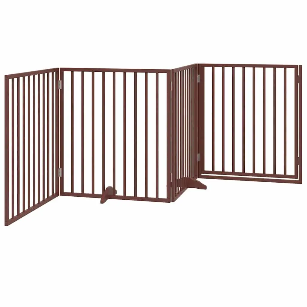 Dog Gate Foldable 4 Panels 320cm Brown Poplar Wood Pet Safety Barrier Door