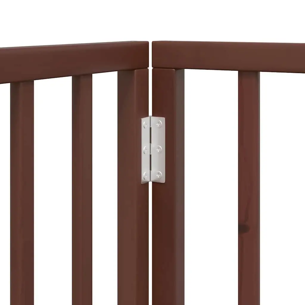 Dog Gate Foldable 4 Panels 320cm Brown Poplar Wood Pet Safety Barrier Door